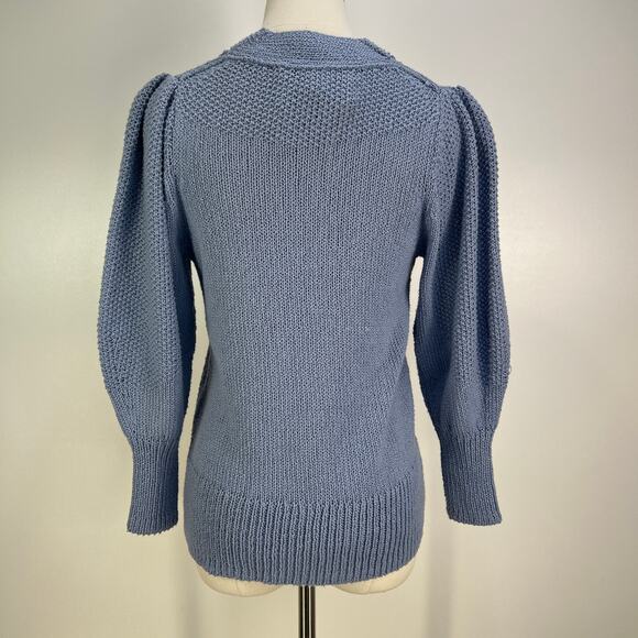 Brochu Walker Saskia Vee Cotton Knit Pullover Sweater Blue - Picture 7 of 7
